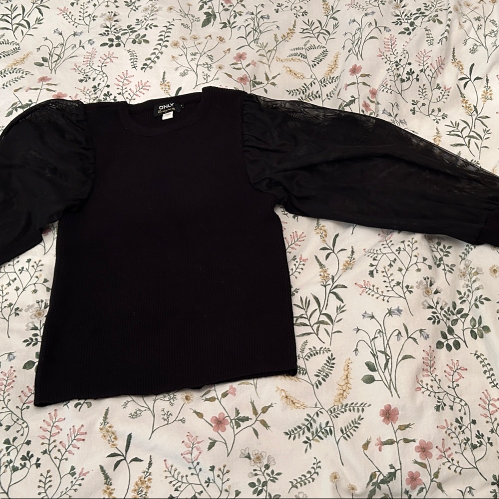 ONLY Black Textured Top with Puff Sleeves
